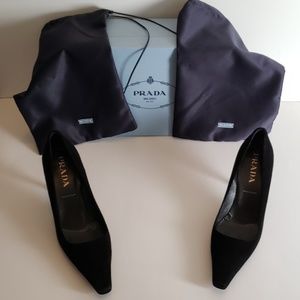 Prada black suede heels